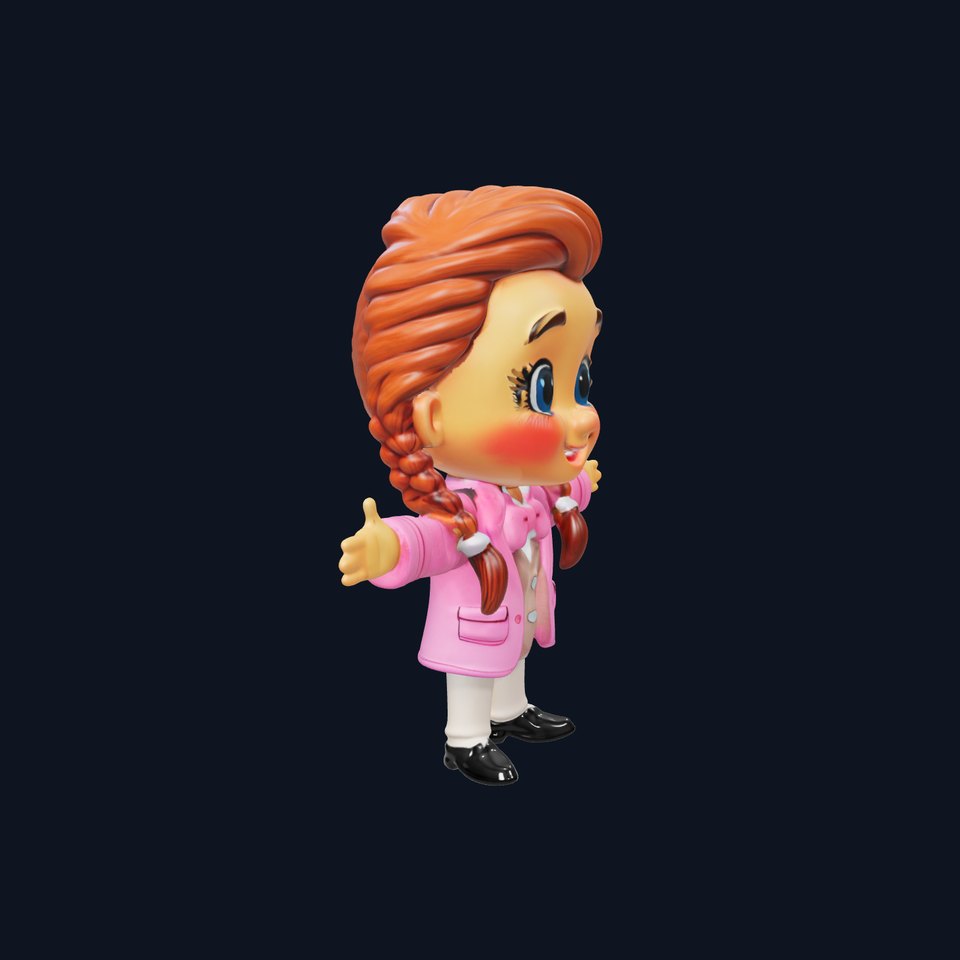 Animated Rigged Character Model  Cute Girl with Pigtails and Pink Suit